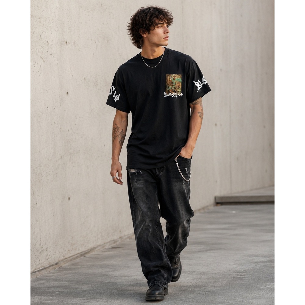 Fresh Laundry Bless Up Graphic Tee Black Large Streetwear